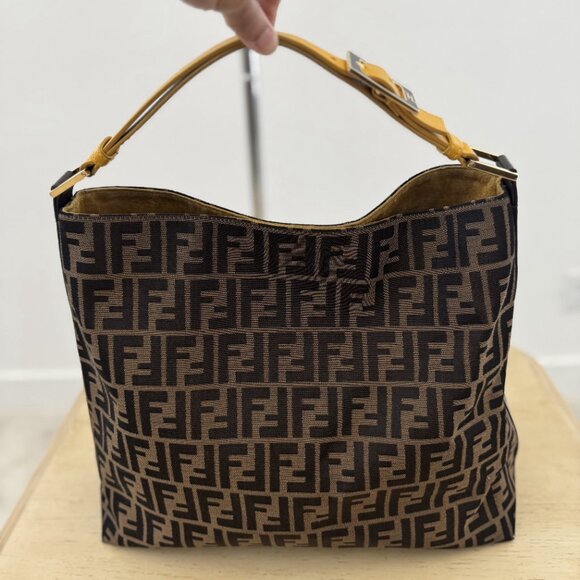 Authentic Fendi Zucca Tobacco Large Hobo Bag with Yellow Handle - Pre-Loved - Picture 2 of 16